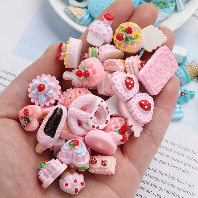 Kawaii 20pcs Nail Charms Kawaii Pink Cartoon Donut Ice Cream Bear